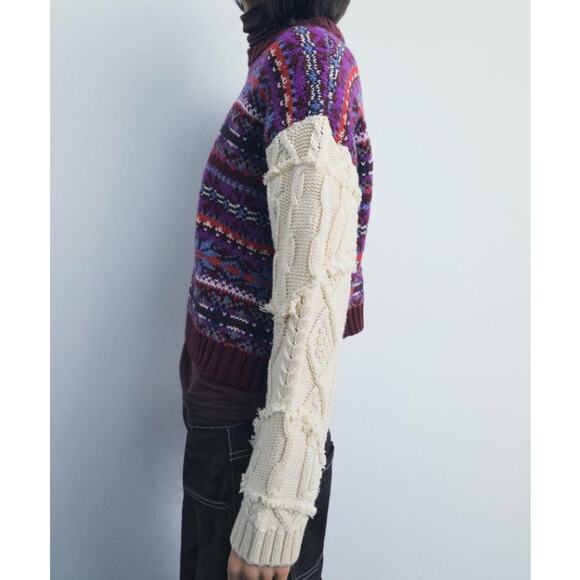 Zara Purple & Beige Oversized Contrasting Knit Jacquard Oversized Sweater Small - Picture 7 of 8